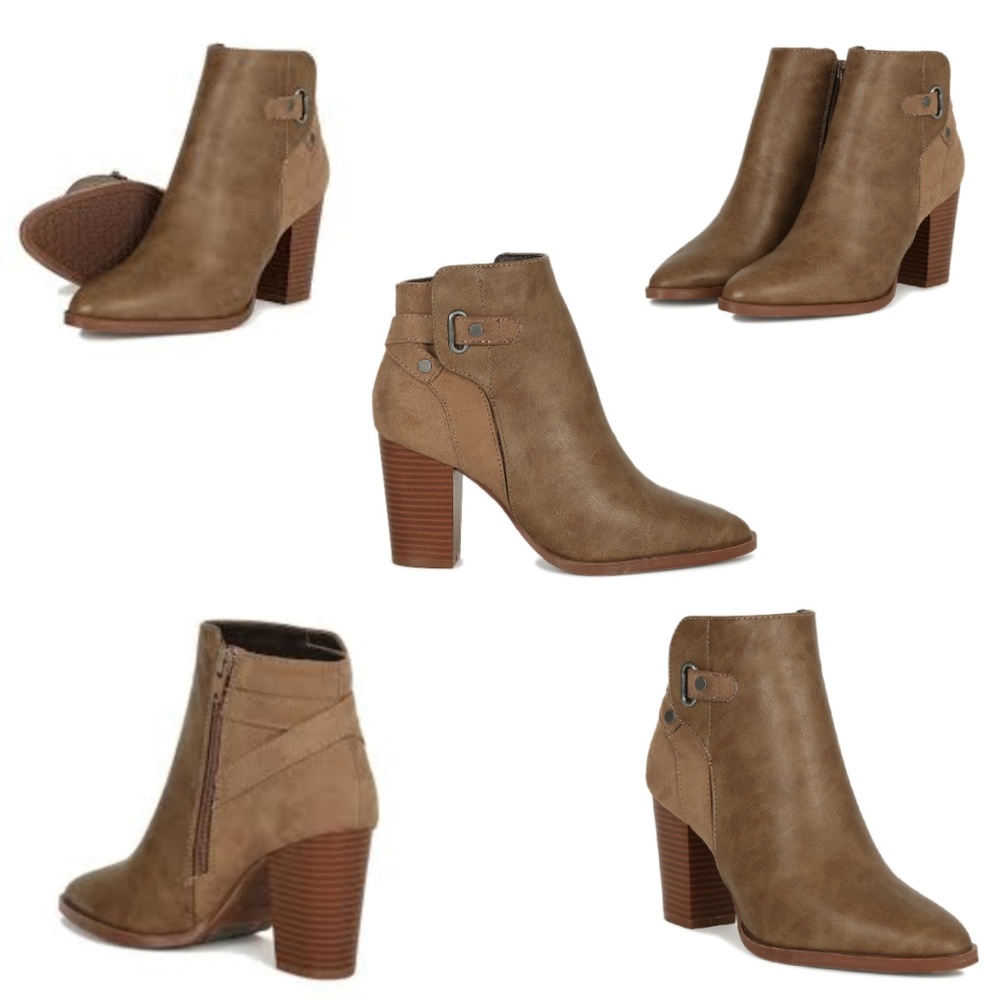 Pointy Toe Crisscross Back Strap Chunky Heel Booties